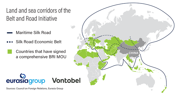 Land and sea corridors of the Belt and Road Initiative