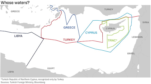 Maritime disputes between Greece and Cyprus and Turkey in the Eastern Mediterranean