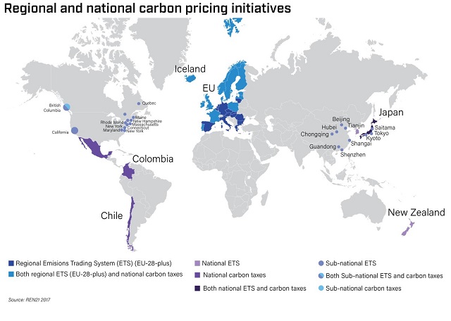 Regional and national carbon pricing initiatives