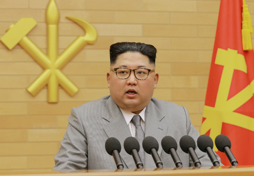 North Korea's leader Kim Jong Un speaks during a New Year's Day speech in this photo released by North Korea's Korean Central News Agency (KCNA) in Pyongyang on January 1, 2018.