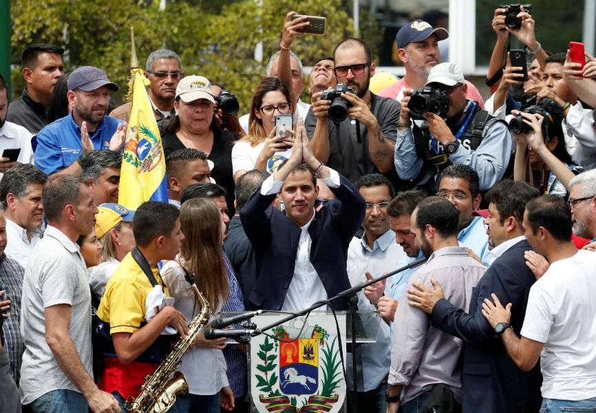 Venezuelan opposition leader Juan Guaido attends a rally.