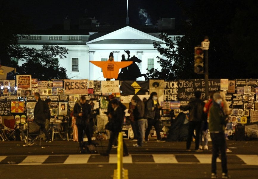 Protesters gather outside the White House after the 2020 US Election Day. REUTERS.
