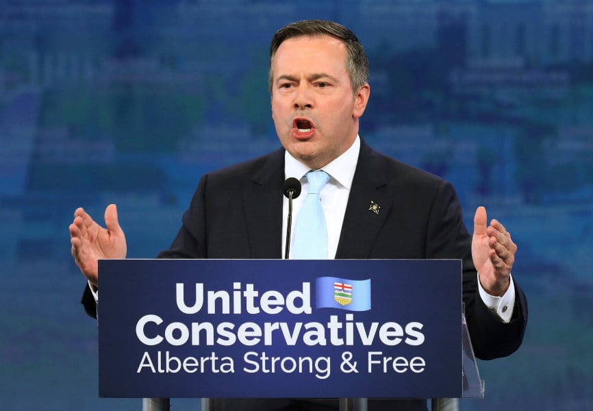 Alberta Premier Jason Kenney speaks to supporters in April 2019. Photo: REUTERS.