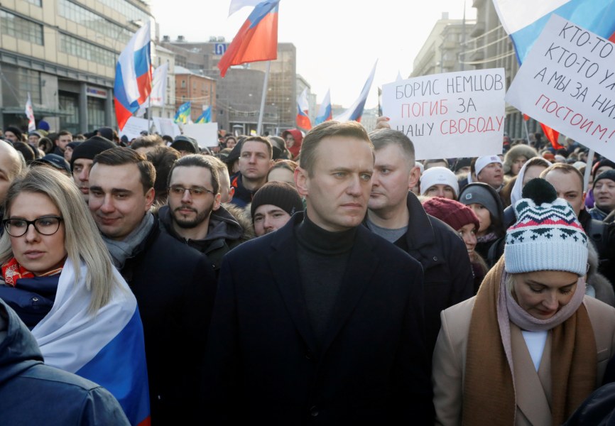 Russian opposition leader Alexei Navalny participates in a rally. REUTERS.