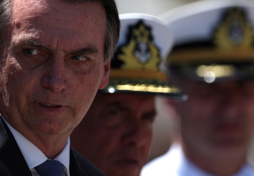 Brazilian President Jair Bolsonaro attends a ceremony celebrating the 211th anniversary of the Brazilian Marine Corps. REUTERS.