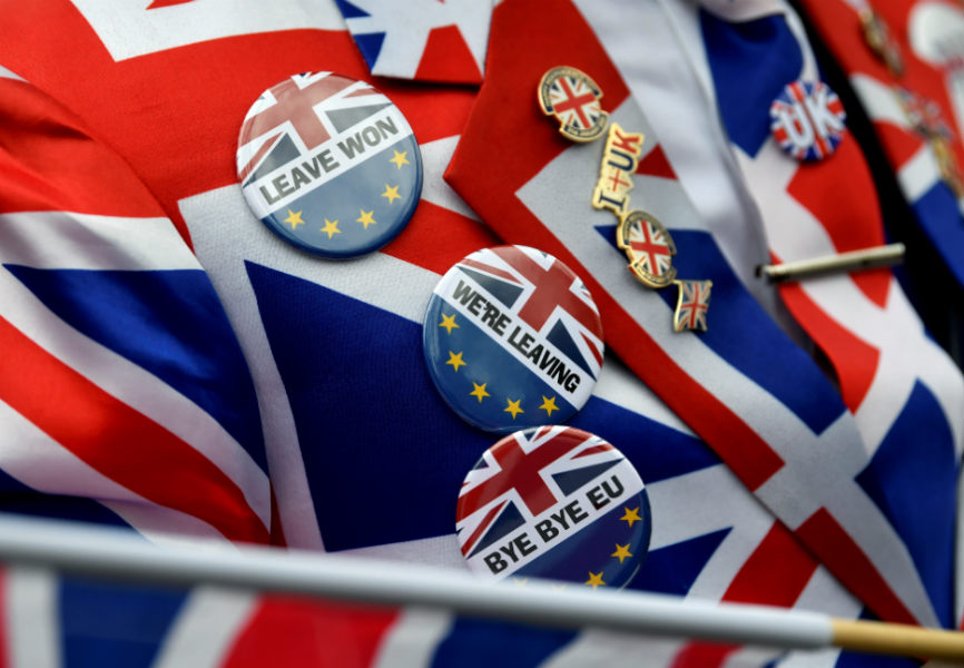 Pro-Brexit pins. REUTERS.