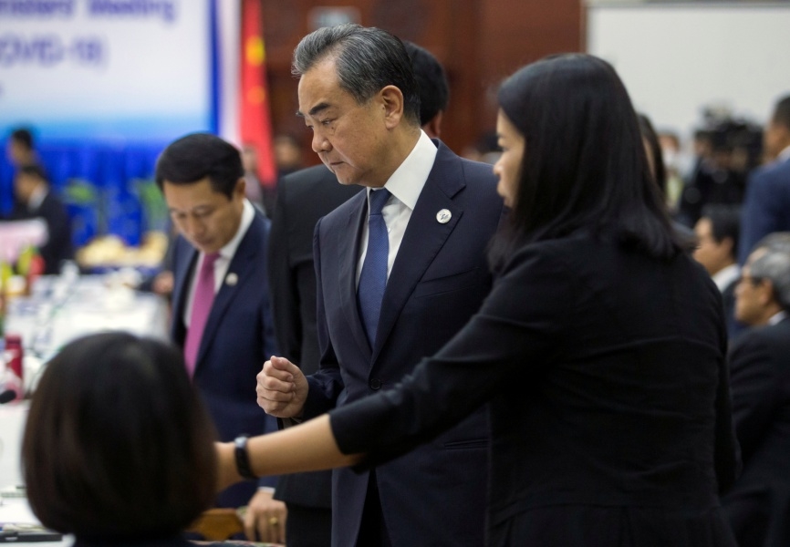 Chinese Foreign Minister Wang Yi and ASEAN foreign ministers attend a meeting on the coronavirus outbreak. REUTERS.