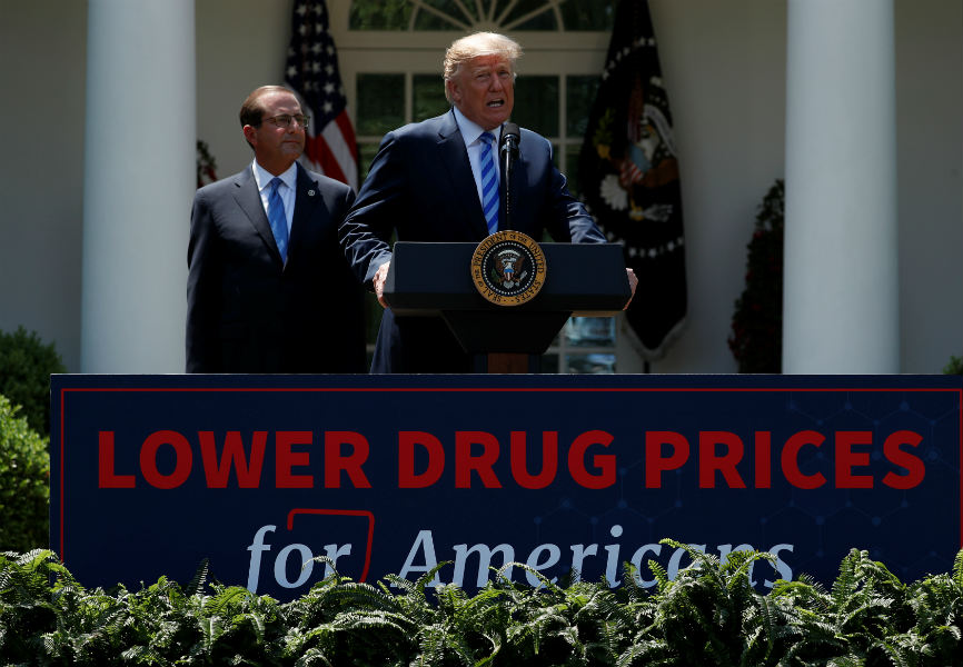 US President Donald Trump speaks about prescription drug prices at the White House. REUTERS.