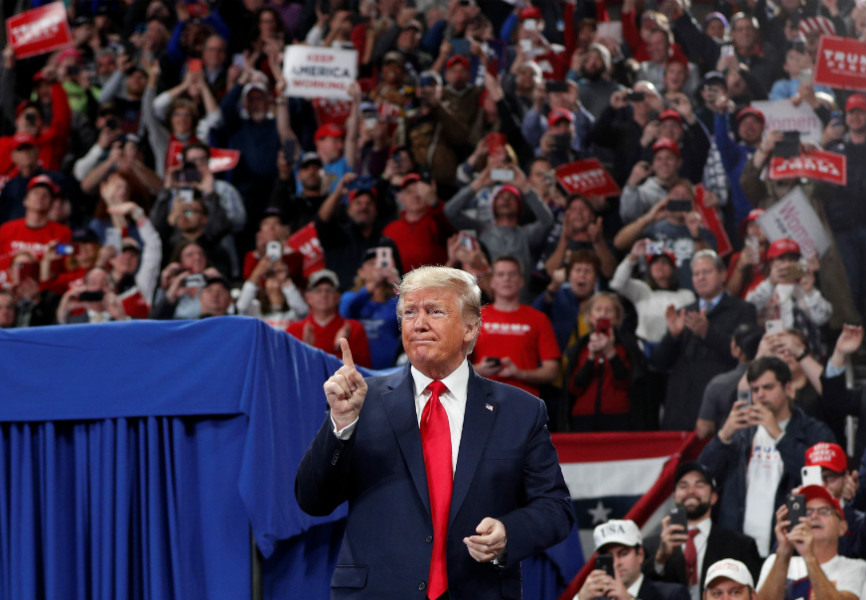 US President Donald Trump at a rally in Hershey, PA. REUTERS. 