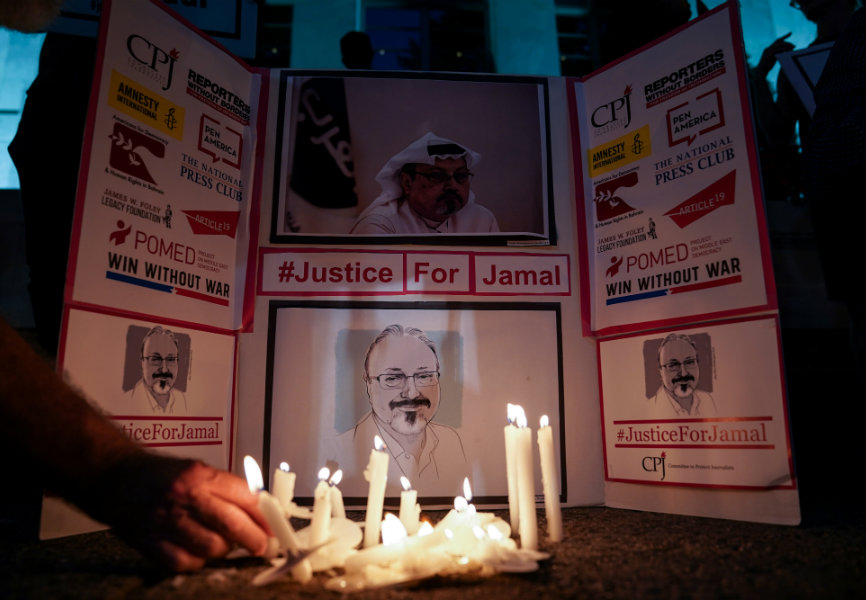 A vigil for journalist Jamal Khashoggi at the Saudi Embassy in Washington. REUTERS.