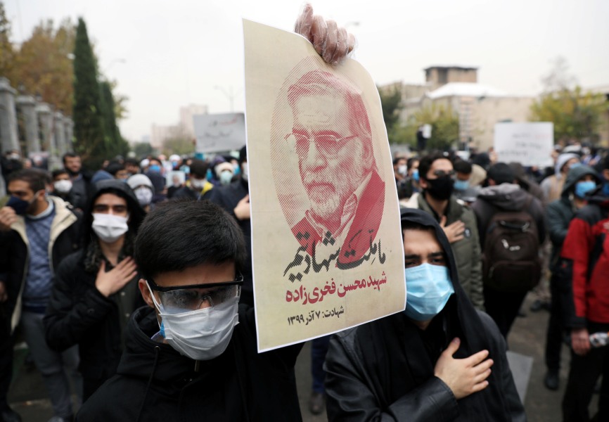 A protest following the assassination of Iranian nuclear scientist Mohsen Fakhrizadeh. REUTERS.