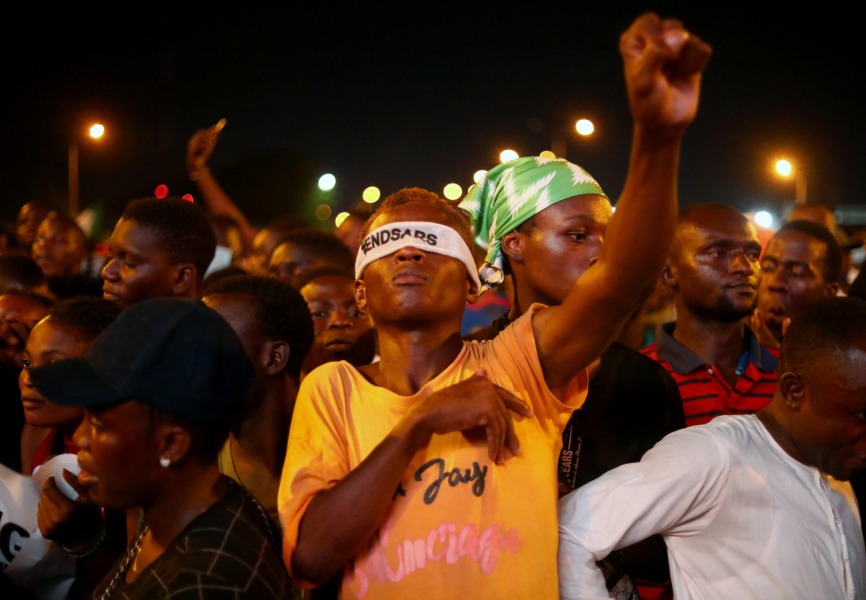 A demonstrator at an End SARS protest against police brutality in Nigeria. REUTERS.