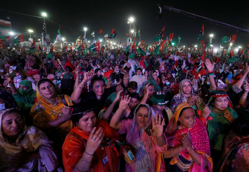 Supporters of the Pakistan Democratic Movement at an anti-government rally in Karachi. REUTERS.