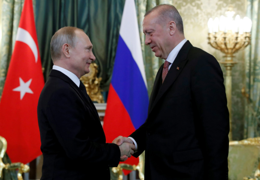 Russian President Vladimir Putin and Turkish President Recep Tayyip Erdogan meet in Moscow. REUTERS.