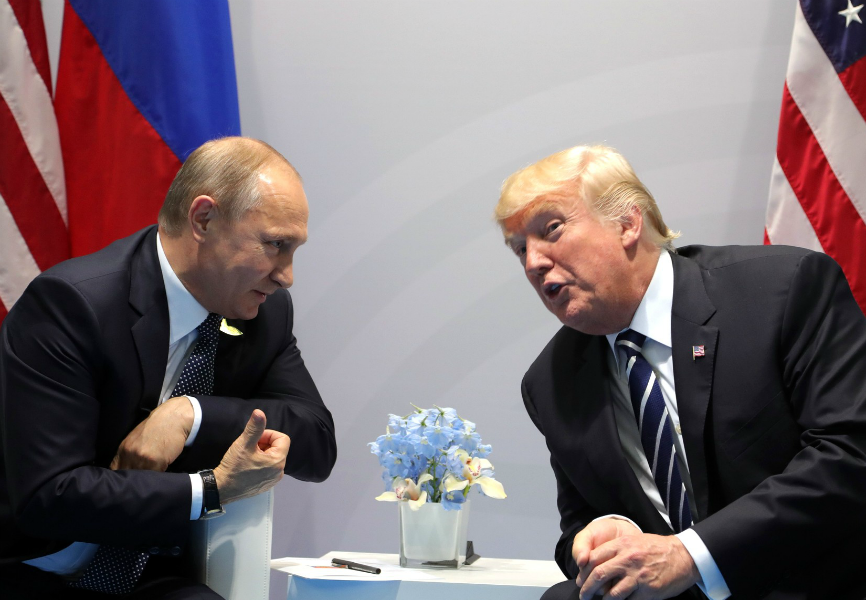 Vladimir Putin and Donald Trump meet at the 2017 G-20 Hamburg Summit.