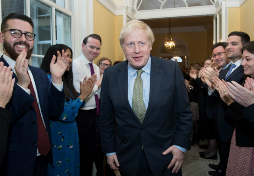 UK Prime Minister Boris Johnson at 10 Downing Street after receiving permission from Queen Elizabeth II to form a new government. REUTERS.