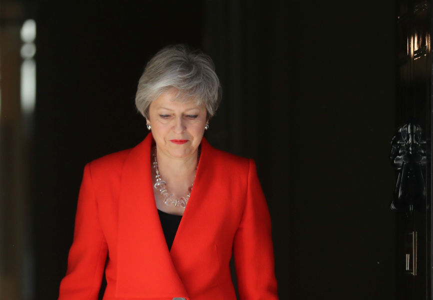 Theresa May before announcing her resignation as the UK's prime minister on May 24, 2019. REUTERS.