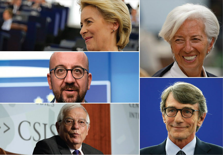 Ursula von der Leyen, Christine Lagarde, David Sassoli, Josep Borrell, and Charles Michel. REUTERS.  